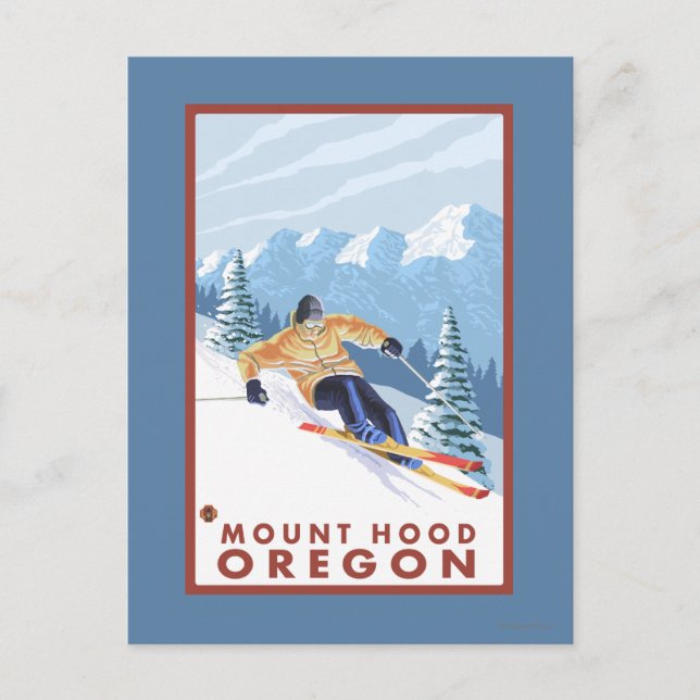 Downhill Snow Skier - Berghof, Oregon Postkarte (Vorderseite)