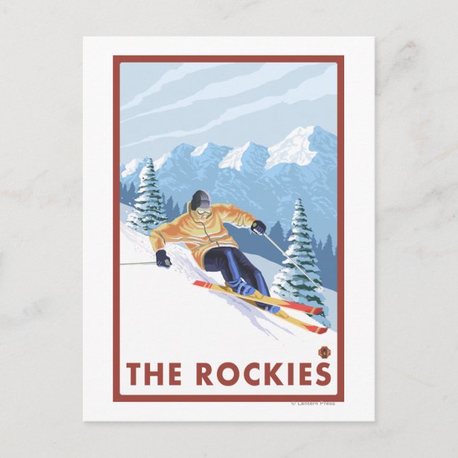 Downhill Snow Skier - Die Rockies Postkarte (Vorderseite)
