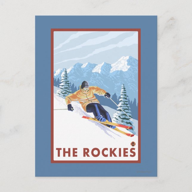 Downhill Snow Skier - Die Rockies Postkarte (Vorderseite)
