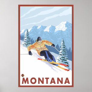 Downhill Snow Skier - Montana Poster