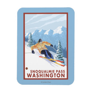 Downhill Snow Skier - Snoqualmie Pass, WA Magnet