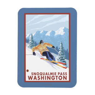 Downhill Snow Skier - Snoqualmie Pass, WA Magnet