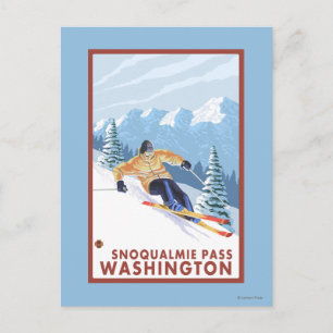 Downhill Snow Skier - Snoqualmie Pass, WA Postkarte