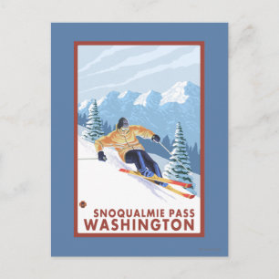 Downhill Snow Skier - Snoqualmie Pass, WA Postkarte