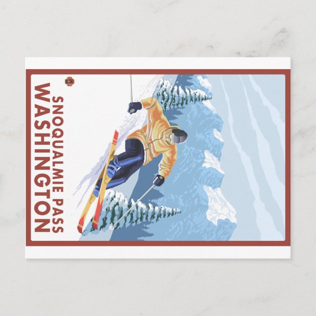 Downhill Snow Skier - Snoqualmie Pass, WA Postkarte (Vorderseite)