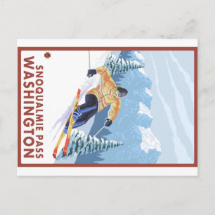 Downhill Snow Skier - Snoqualmie Pass, WA Postkarte
