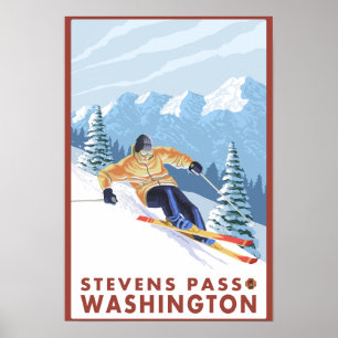Downhill Snow Skier - Stevens Pass, Poster