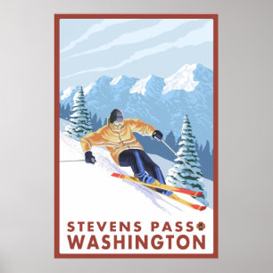 Downhill Snow Skier - Stevens Pass, Washington Poster