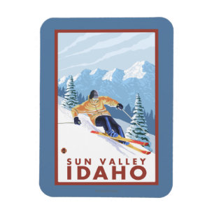 Downhill Snow Skier - Sun Valley, Idaho Magnet