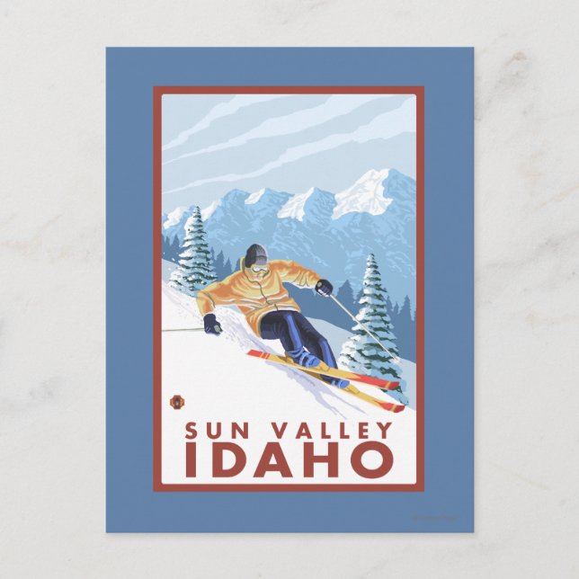 Downhill Snow Skier - Sun Valley, Idaho Postkarte (Vorderseite)