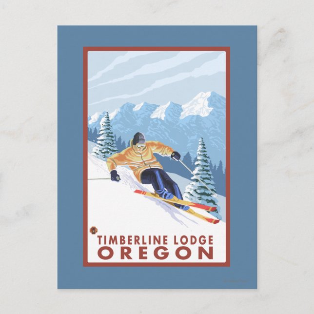 Downhill Snow Skier - Timberline Lodge, Oregon Postkarte (Vorderseite)
