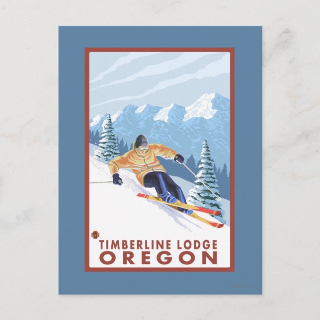 Downhill Snow Skier - Timberline Lodge, Oregon Postkarte (Vorderseite)