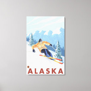Downhill Snow Skier- Vintage Travel Poster Leinwanddruck