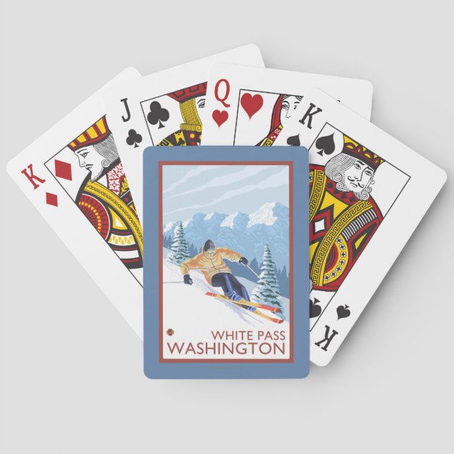 Downhill Snow Skier - White Pass, Washington Spielkarten (Rückseite)