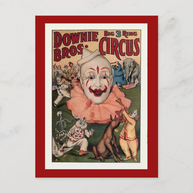 Downie Bros. Vintager Zirkus Postkarte (Vorderseite)