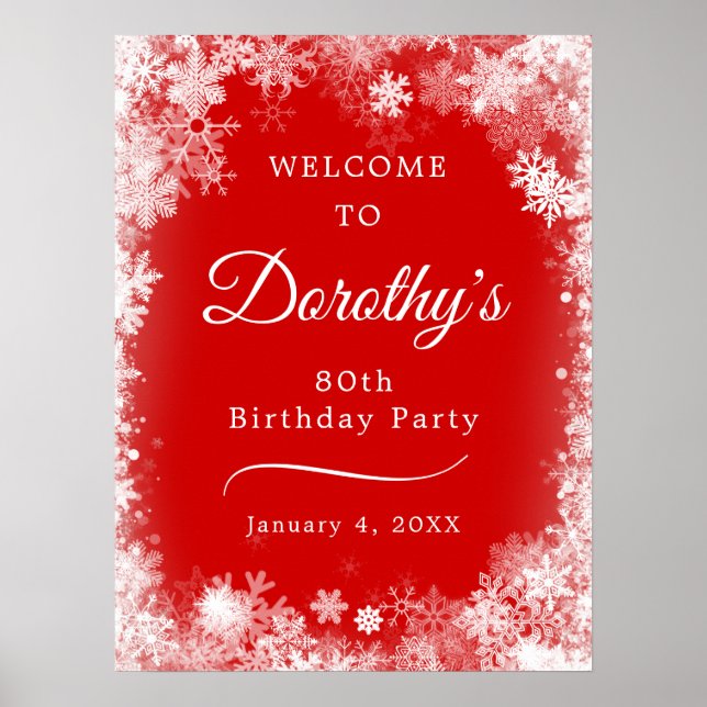 Download 80. Geburtstag Snowflake Red Willkommen Poster (Vorne)