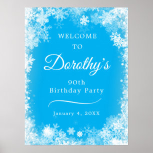 Download 90. Geburtstag Snowflake Blue Willkommen Poster
