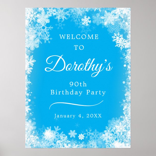 Download 90. Geburtstag Snowflake Blue Willkommen Poster (Vorne)