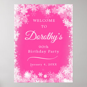 Download 90. Geburtstag Snowflake Pink Willkommen Poster