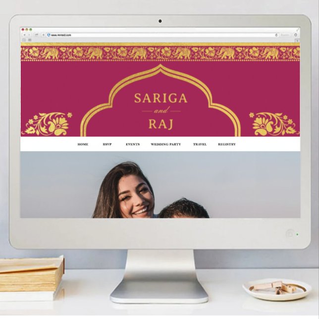 Download digitaler Datei für das Banner der Websit Poster (indian wedding web site banner, hindu wedding web site design, elephant lotus flower gold and pink)