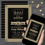 Download-Überraschung Geburtstagsparty Black & Gol Save The Date<br><div class="desc">Kannst du ein Geheimnis behalten haben? Laden Sie Ihre Familie und Freunde zu einer eleganten und aufregenden Überraschungsfeier ein, bei der Sie mit individuellen Schwarz-Gold-Save the Date Party Einladungen feiern. Alle Formulierungen auf dieser Vorlage ist einfach zu personalisieren, einschließlich der Nachricht, dass "Shhh! Es ist ÜBERRASCHEND." Das Design besticht durch...</div>