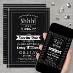 Download Überraschung Geburtstagsparty Black & Whi Save The Date<br><div class="desc">Kannst du ein Geheimnis behalten haben? Laden Sie Ihre Familie und Freunde zu einer eleganten und aufregenden Überraschungsfeier ein, bei der Sie sich mit individuellen Schwarz-Weiß-Party Einladungen Save the Date haben. Alle Formulierungen auf dieser Vorlage ist einfach zu personalisieren, einschließlich der Nachricht, dass "Shhh! Es ist ÜBERRASCHEND." Das Design besticht...</div>