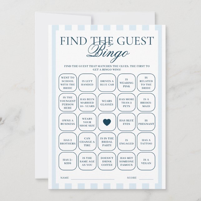 Downloadable Blue Striped Find The Guest Card Einladung (Vorderseite)