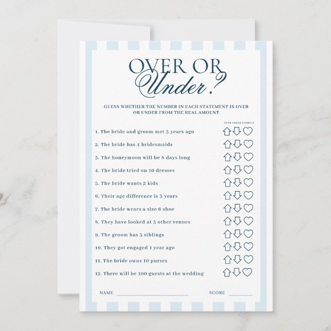 Downloadable Blue Striped Over or Under Card Einladung (Vorderseite)