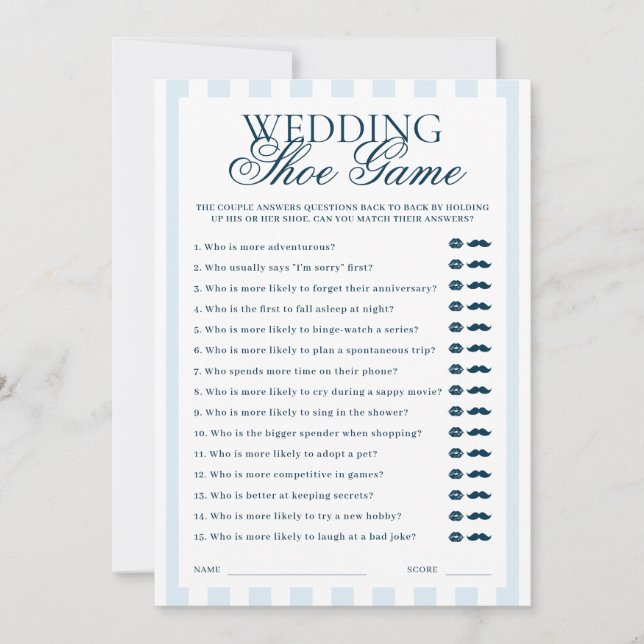 Downloadable Blue Striped Wedding Show Game Card Einladung (Vorderseite)