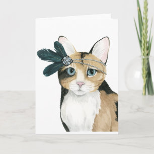 Downton Cat Bejeweled With Feathers Karte