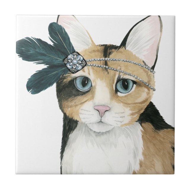 Downton Cat | Mit Federn bekleidet. Fliese (Vorderseite)