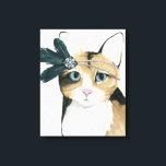 Downton Cat | Mit Federn bekleidet. Leinwanddruck<br><div class="desc">Dieser Aquarelldruck zeichnet sich durch eine graue Katze mit Juwelen aus | Nach Grace Popp</div>