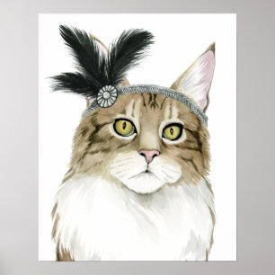 Downton Cat Mit Federn verziert Poster