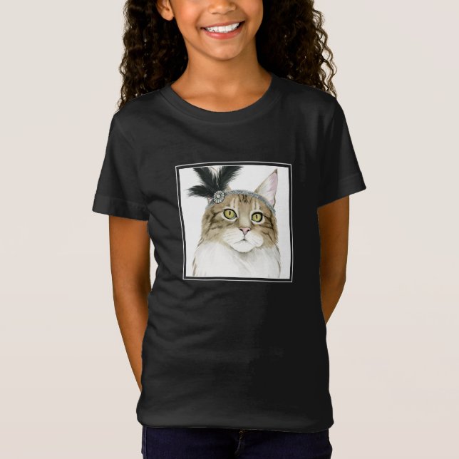 Downton Cat | Mit Federn verziert T-Shirt (Vorderseite)