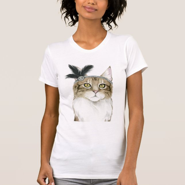 Downton Cat | Mit Federn verziert T-Shirt (Vorderseite)