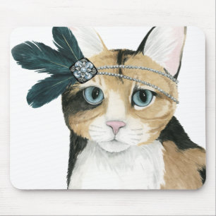 Downton Katze   Bejeweled mit Federn Mousepad