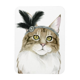 Downton Katze   geschmückt mit Federn Magnet