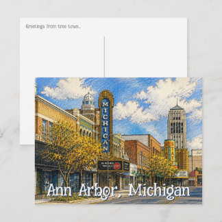 Downtown Ann Arbor, Michigan im handgezeichneten S Postkarte