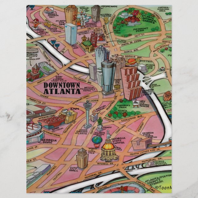 Downtown Atlanta Georgia Cartoons Map (Vorderseite)