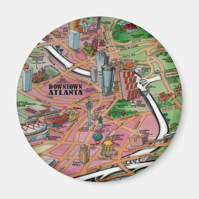 Downtown Atlanta Georgia Cartoons Map Magnet (Vorne)