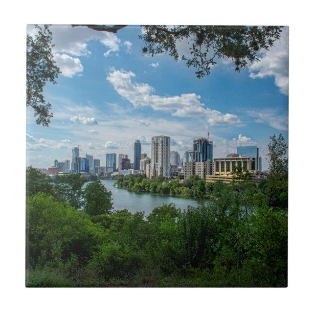 Downtown Austin Skyline aus Norwood - Austin Texas Fliese (Vorderseite)