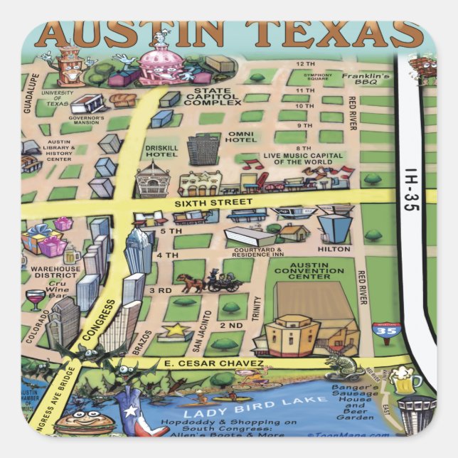 Downtown Austin Texas 14 Quadratischer Aufkleber (Vorderseite)