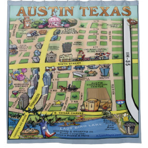 Downtown Austin Texas Cartoon Map Duschvorhang