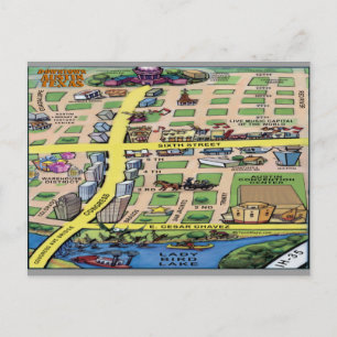 Downtown Austin Texas Cartoons Map Postkarte