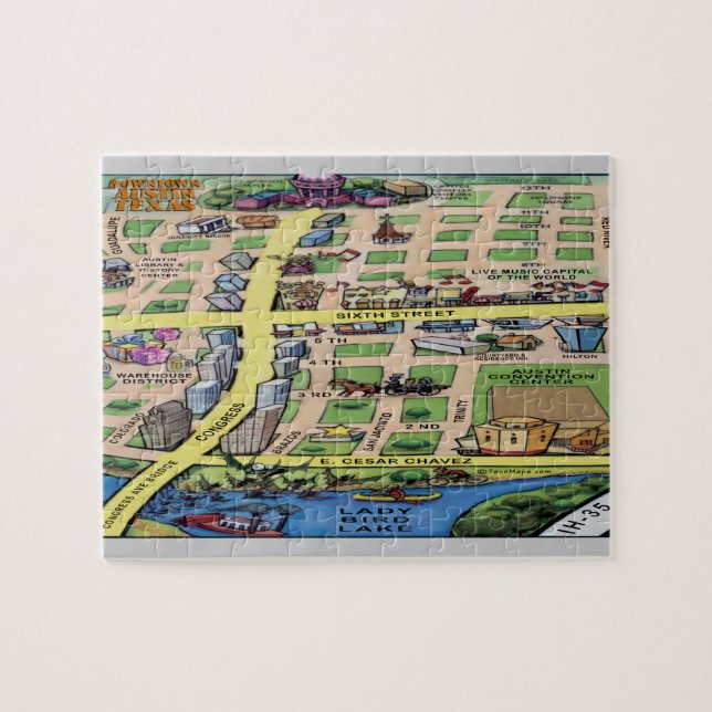 Downtown Austin Texas Cartoons Map Puzzle (Horizontal)