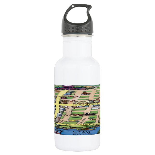 Downtown Austin Texas Cartoons Map Trinkflasche (Vorderseite)