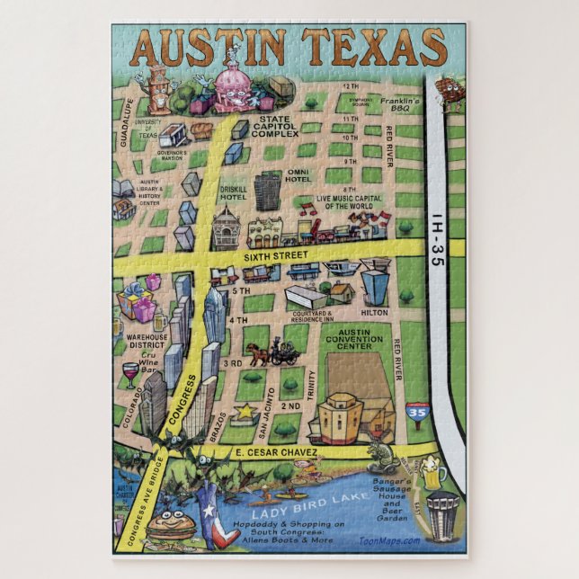 Downtown Austin Texas Fun Karte Puzzle (Vertikal)