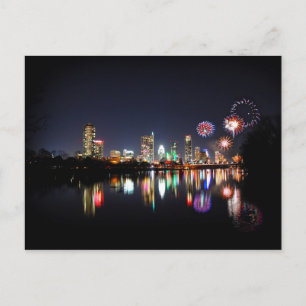 Downtown Austin Texas Night Skyline Fireworks Postkarte