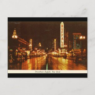 Downtown Buffalo NY bei Nacht Vintage Postkarte
