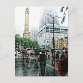 Downtown Chicago Rainy Day Postcard Postkarte
